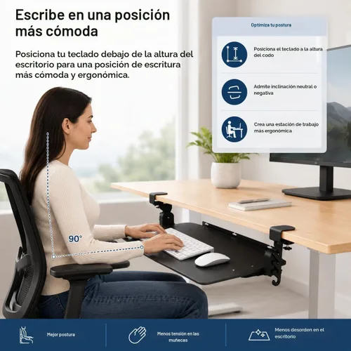 Vista 3 de Bandeja ergonómica para teclado debajo del escritorio con abrazadera deslizante (negro)