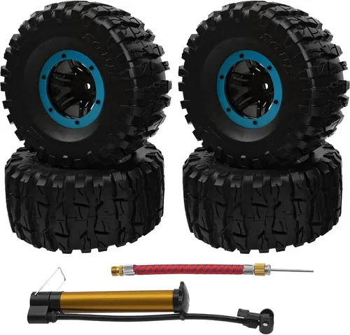 Vista 2 de Neumáticos de goma de 2.2 pulgadas inflables OD135mm y 0.472 in Hub hexagonal de plástico Beadlock llantas de rueda compatibles con Axial SCX10 Azul