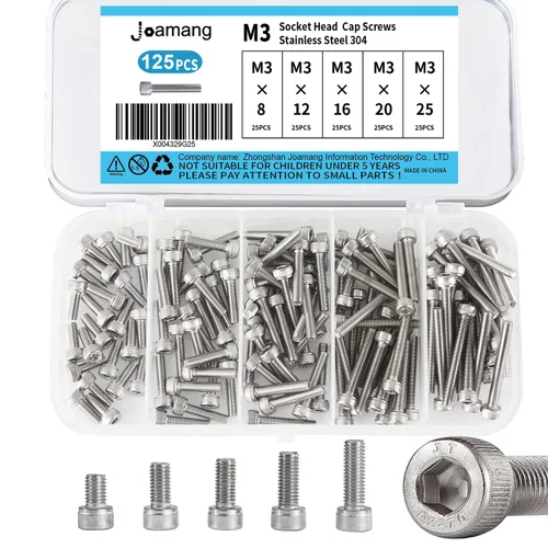 Vista 17 de Tornillos de cabeza de botón M3 x 8 mm, 12 mm, 16 mm, 20 mm, 25 mm, tornillos de cabeza hexagonal, acero inoxidable 304, accionamiento hexagonal
