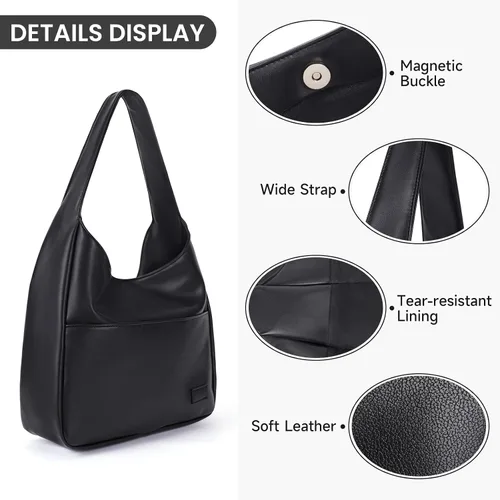 Vista 3 de Bolso de mano de piel sintética para mujer, bolso de hombro para universidad, bolso de mano de cuero Hobo, bolso de mano de trabajo