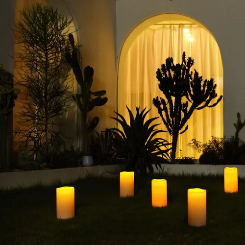 Vista 7 de 5plots Velas individuales sin llama para exteriores, impermeables, de 4 x 10 pulgadas, velas LED parpadeantes que funcionan con pilas con control