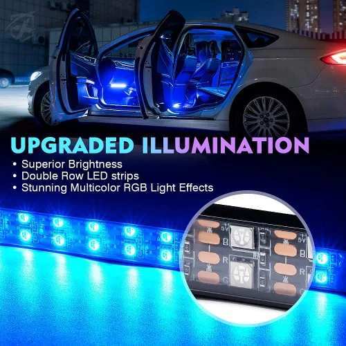 Vista 2 de Xprite Luces interiores de auto RGB mejoradas de 144 LED con control de aplicación inteligente/control remoto inalámbrico, modo de sincronización