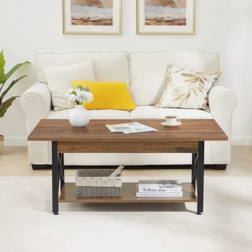 Vista 8 de GreenForest Mesa de centro con almacenamiento, mesa de centro moderna de 2 niveles de 39 pulgadas para sala de estar, mesa de centro de granja