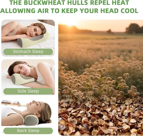 Vista 5 de Almohada de cuello de trigo sarraceno para aliviar el dolor de cuello Blanco gris