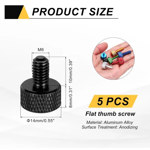 Vista 55 de MECCANIXITY 5 piezas M6x14mm Tornillos de pulgar estriado de cabeza plana, pernos de rosca completa de aleación de aluminio sólido para carcasas