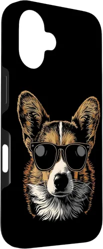 Vista 3 de iPhone 16 Corgi con gafas de sol divertido perro mamá papá Corgi caso