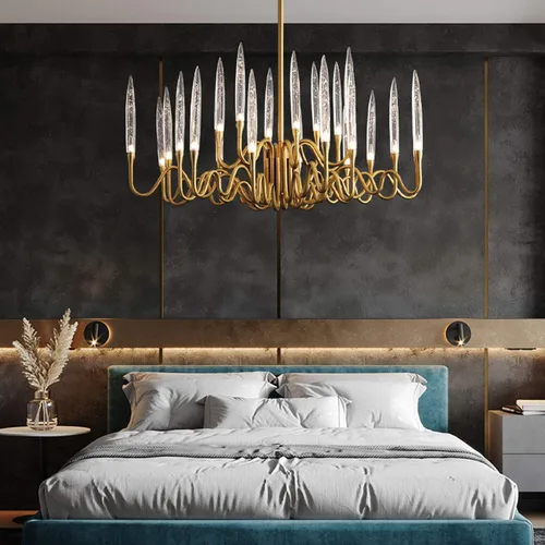 Vista 2 de Candelabros LED, modernos candelabros de cristal, lámpara colgante de latón, lámpara de techo ajustable compatible con dormitorio, pasillo, bar