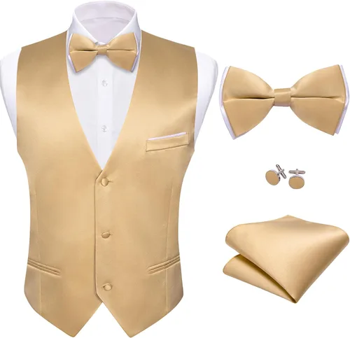 Vista 27 de Barry.Wang Chaleco de traje para hombre, conjunto de corbatín, chaleco A-02-rosa claro