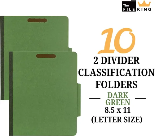 Vista 2 de The File King Carpeta de archivos con clasificación de cartón prensado de dos divisores, tamaño carta, caja de 10, pestaña superior ROC 2/5