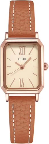 Vista 13 de Reloj de cuarzo para mujer Carlien, elegante reloj de vestir rectangular con correa de cuero y corona de cristal azul Rosa Negro