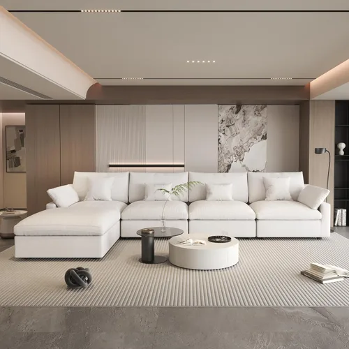 Vista 45 de WJShome Sofá Seccional Cloud Couch de 83 pulgadas para sala de estar, sofá seccional modular relleno de plumón, sofás en forma de L con otomana