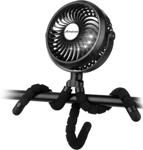 Vista 10 de AMACOOL Ventilador de cochecito a pilas, esenciales de viaje para bebés para la playa, Disney, para recién nacidos, regalos de baby shower, búsqueda
