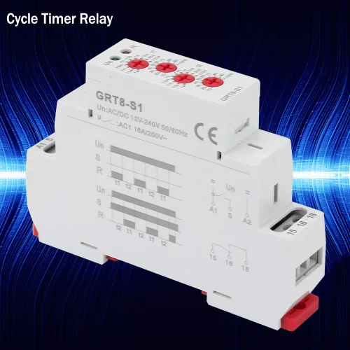 Vista 2 de Temporizador de ciclo asimétrico GRT8-S1, relé de repetición electrónica de AC/DC 12V ~ 240V SPDT Relé de repetición ON/Off Relé de tiempo de ciclo