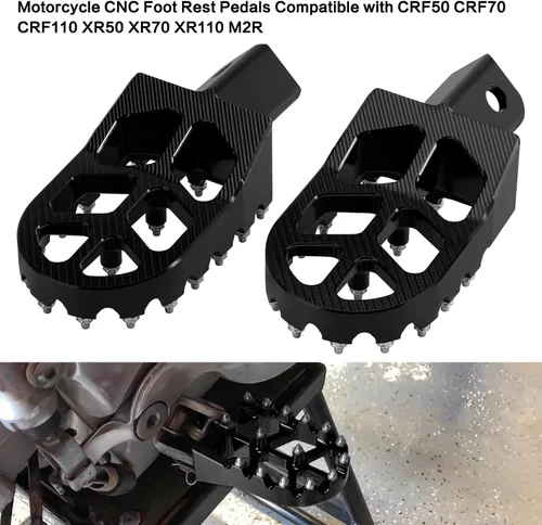 Vista 7 de LKV Estriberas CNC para motocicleta, pedal de descanso compatible con HONDA CRF XR CR 50 70 110 CT200U M2R Tao Tao SDG DHZ KAYO Pit Bike, color negro
