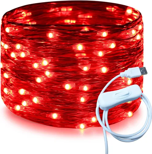 Vista 11 de RUICHEN Alambre de cobre de 33 pies, 100 luces LED USB con interruptor de encendido/apagado, verde