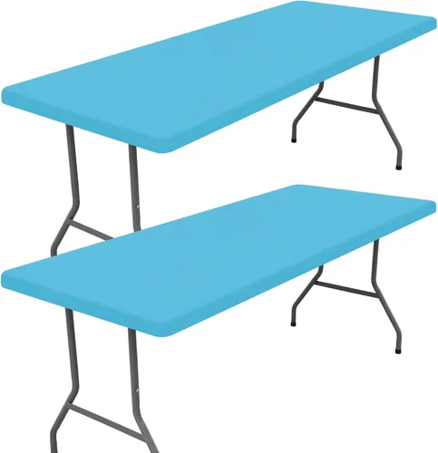 Vista 48 de Moosfor Paquete de 2 manteles rectangulares de elastano de 4 pies, elásticos y ajustables para pícnic, cubierta de mesa de patio elástica y lavable