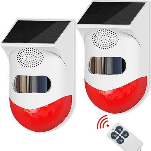 Vista 10 de ChunHee - Alarma solar con sensor de movimiento para exteriores, 2 unidades, activada y ajustable 120dB Loud Sound Strobe Light Security Siren