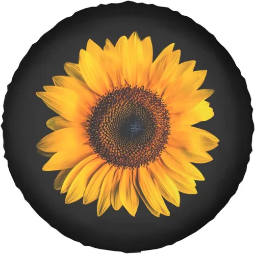 Vista 12 de Bandera Americana de Estados Unidos, cubierta de neumático de repuesto con diseño de girasol, protector de rueda a prueba de polvo, para remolque