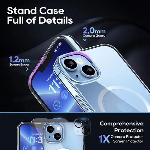 Vista 4 de Funda magnética para iPhone 14 de 6.1 pulgadas (2022), soporte delgado con protector de pantalla compatible con Magsafe a prueba de golpes