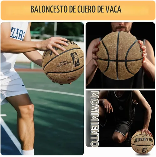 Vista 5 de Profesional Piel de Grano Superior de Vaca Baloncesto, Bola de Cuero para Juego Interior para Competencia y Entrenamiento Marrón