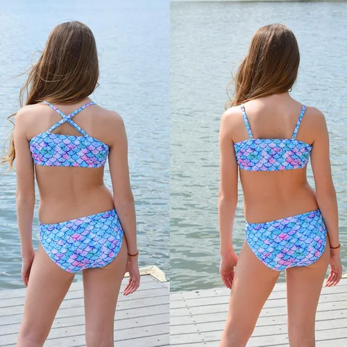 Vista 4 de Girls Swimsuit Bikini 3 Piece Bathing Suit with Shorts Swimwear Set Adjustable Strap for 6-13 Years