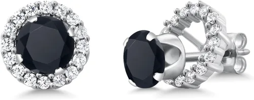 Vista 181 de Gem Stone King Aretes redondos de plata de ley 925 de 0.236 in con piedra natal extraíble para mujer