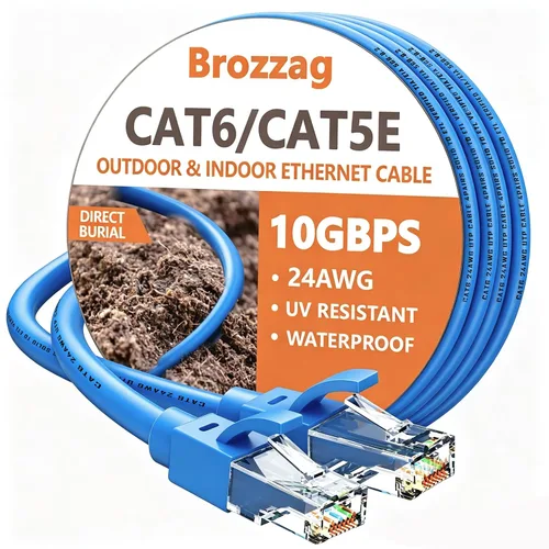 Vista 13 de Cable Ethernet de 10 pies para Cat6/Cat5E, 10 Gbps compatible con Cat8/Cat7, cable de red 24AWG para interiores y exteriores, entierro directo