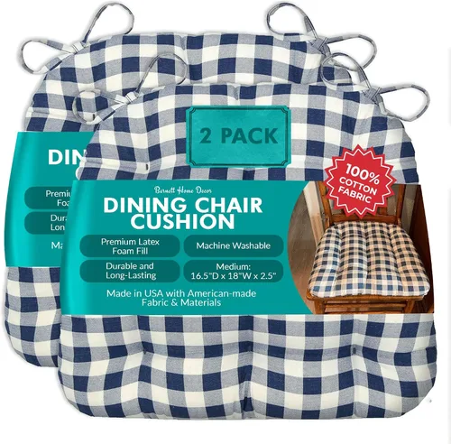 Vista 133 de Barnett Home Decor Ticking Stripe Berlin Blue - Almohadilla para silla de comedor con lazos, tamaño mediano 18, relleno de espuma de látex, lavable