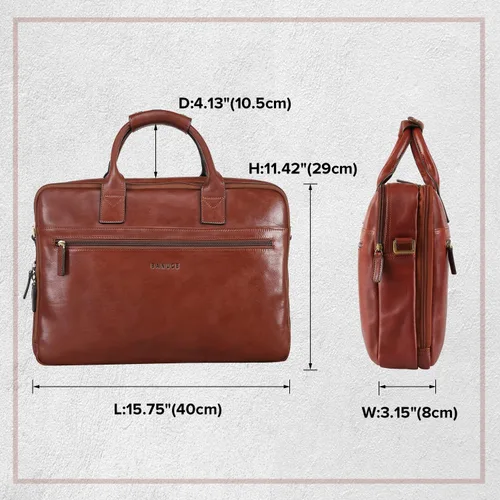Vista 5 de Banuce Full Grains - Maletín de cuero italiano para hombre, funda para laptop de 14 pulgadas, bolsa de mensajero para negocios