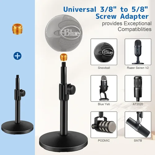 Vista 2 de BILIONE Soporte de micrófono de escritorio versátil, soporte de micrófono de mesa ajustable con clip de micrófono grande, clip para teléfono
