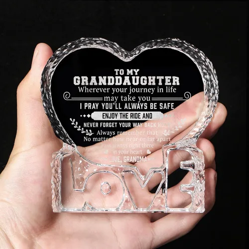 Vista 6 de Regalo de cristal de corazón grabado para nieta de la abuela, placa de cristal personalizada, aniversario, Navidad, regalo de cumpleaños para nieta
