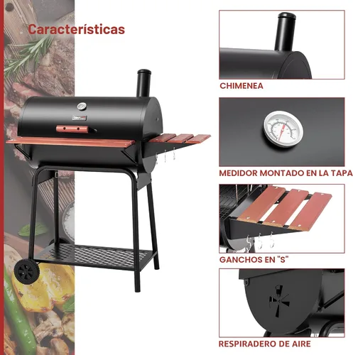Vista 6 de Royal Gourmet CC1830V - Parrilla de carbón de 30 barriles con mesa lateral delantera pintada en madera, 4045 cm² de espacio de cocción