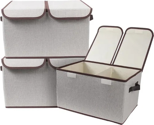 Vista 13 de Caja de almacenamiento plegable de tela, 16.5 x 11.8 x 9.8 pulgadas (largo x ancho x alto), con doble tapa y divisores, organizador grande
