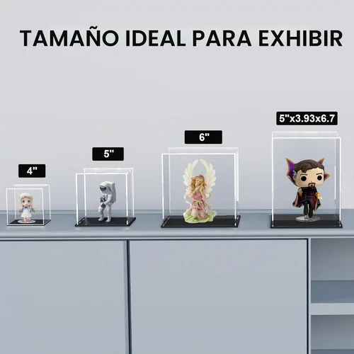Vista 4 de Vitrina de acrílico completamente ensamblada, caja de acrílico transparente de 4 pulgadas para exhibición de coleccionables, vitrina de vidrio