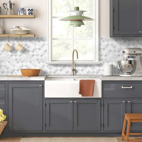 Vista 8 de STICKGOO Arabesque - Protector contra salpicaduras para despegar y pegar, azulejos de pared autoadhesivos de 12 x 12 pulgadas para cocina, azulejos