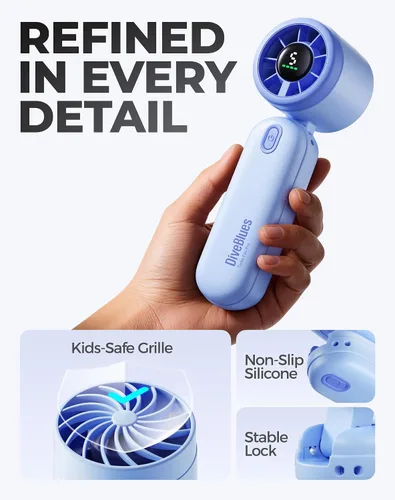 Vista 8 de iTurbo - Ventilador turbo de mano, mini ventiladores de mano portátiles plegables, batería recargable, pantalla LED de alta velocidad de 5