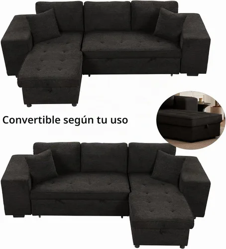 Vista 8 de Eafurn 104.5" Reversible Sleeper Sectional Sofa Bed, Tufted L Shaped Convertible Pull Out Sectional Sofa Bed with Storage Chaise Lounge and 2 Stools