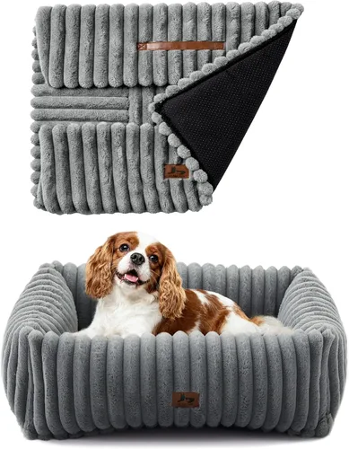 Vista 12 de Cama lavable para perros pequeños y medianos, cama rectangular ortopédica de forro polar de pana para mascotas con funda extraíble y parte inferior