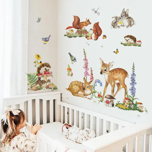 Vista 2 de decalmile Calcomanías de pared con diseño de ciervo, conejo, ardilla