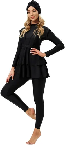 Vista 4 de Conjunto de 3 piezas de traje de baño para mujer, camiseta de manga larga, pantalones y hijab, traje de baño musulmán islámico de cuerpo completo