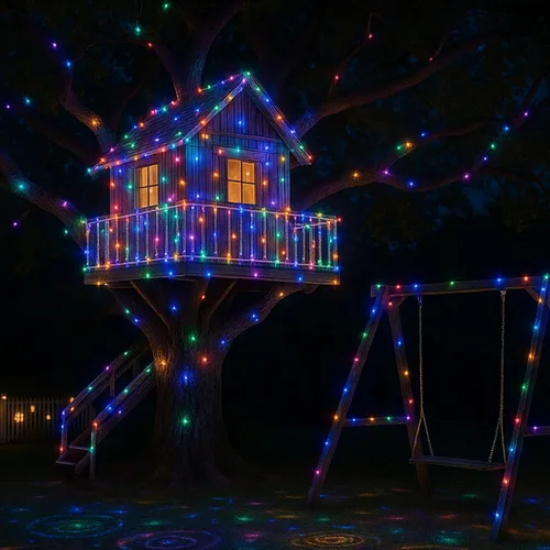 Vista 3 de Tira de luces LED impermeables para exteriores de 66 pies, guirnalda de luces de 200 LEDs con cambio de 16 colores y control remoto para Pascua
