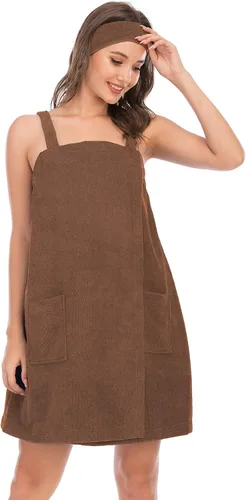 Vista 63 de Veseacky Toalla de baño para mujer con bolsillo, bata de spa ajustable y diadema facial