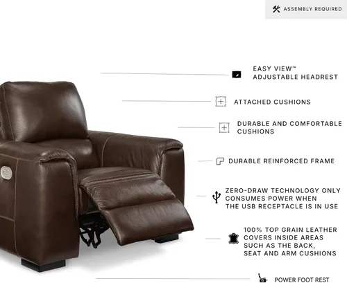 Vista 4 de Signature Design by Ashley Alessandro - Sillón reclinable eléctrico moderno con reposacabezas ajustable, color marrón oscuro