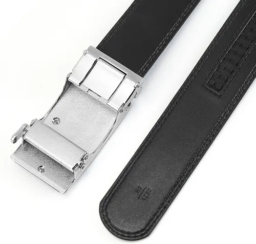 Vista 6 de BOSTANTEN Cinturón de cuero con trinquete para hombre con hebilla ajustable deslizante, corte para adaptarse, Negro