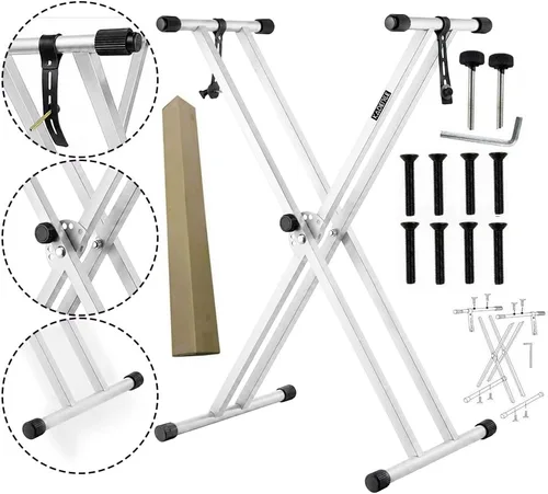 Vista 5 de Kadence NK13WH Touring Series - Soporte para teclado de 6.6 lbs de doble X Marco resistente y embrague de bloqueo seguro Diseño X de doble