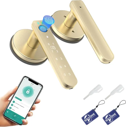 Vista 12 de Cerradura de puerta de huellas dactilares, perilla inteligente de puerta con entrada sin llave, cerradura de puerta biométrica con control de Gris