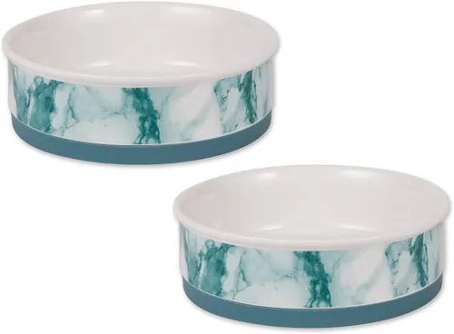 Vista 12 de Bone Dry Cuencos de cerámica antideslizantes para mascotas, aptos para lavavajillas, juego pequeño, 4.25 x 2, azul, 2