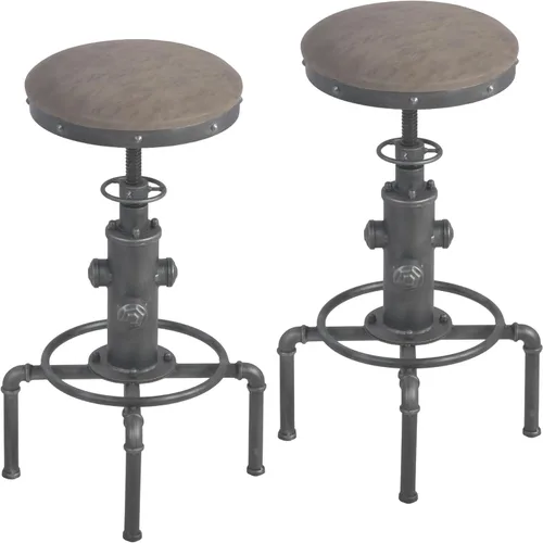 Vista 12 de American Steampunk Industrial Fire Hydrant Bar Stools (Black, Wooden Top)