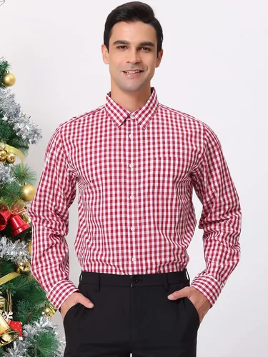 Vista 2 de Lars Amadeus Camisa a cuadros con botones y manga larga para hombre