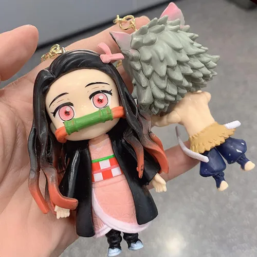 Vista 4 de Llavero de anime Kamado Nezuko Tanjirou Cosplay Demon Slayer Figura colgante lindo adorno
